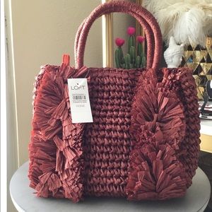 LOFT Straw Raffia Small Tote Bag NWT